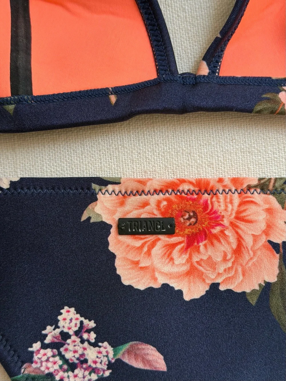 Triangl Swim Floral Navy and Coral Bikini Set